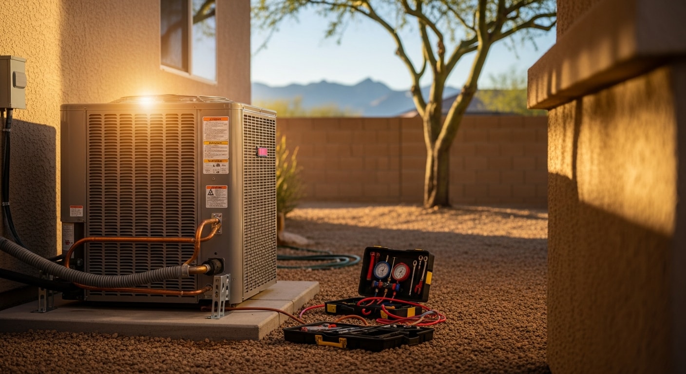 HVAC technician servicing an air conditioning unit