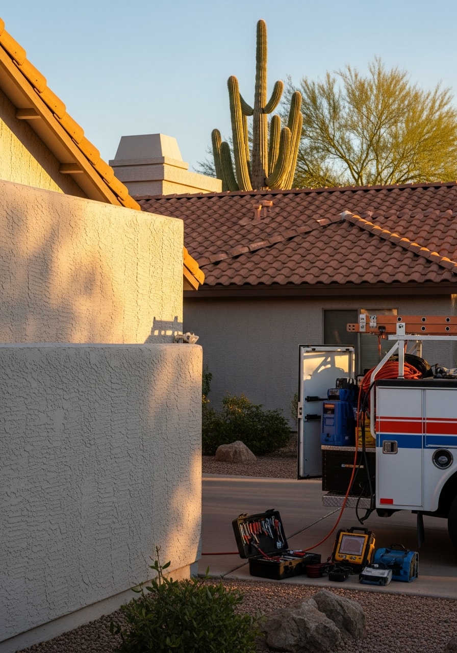 Professional contractor reviewing project plans at Scottsdale residential property.
